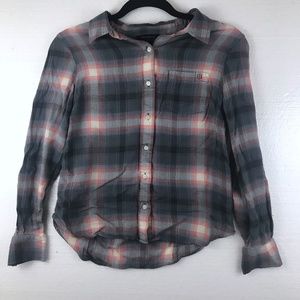 Tommy Hilfiger Sz M Plaid Button Front Logo Shirt
